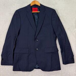 New‎ HUGO BOSS Mens 36R Navy Blue Wool Stretch Blend Blazer Jacket Preppy Casual
